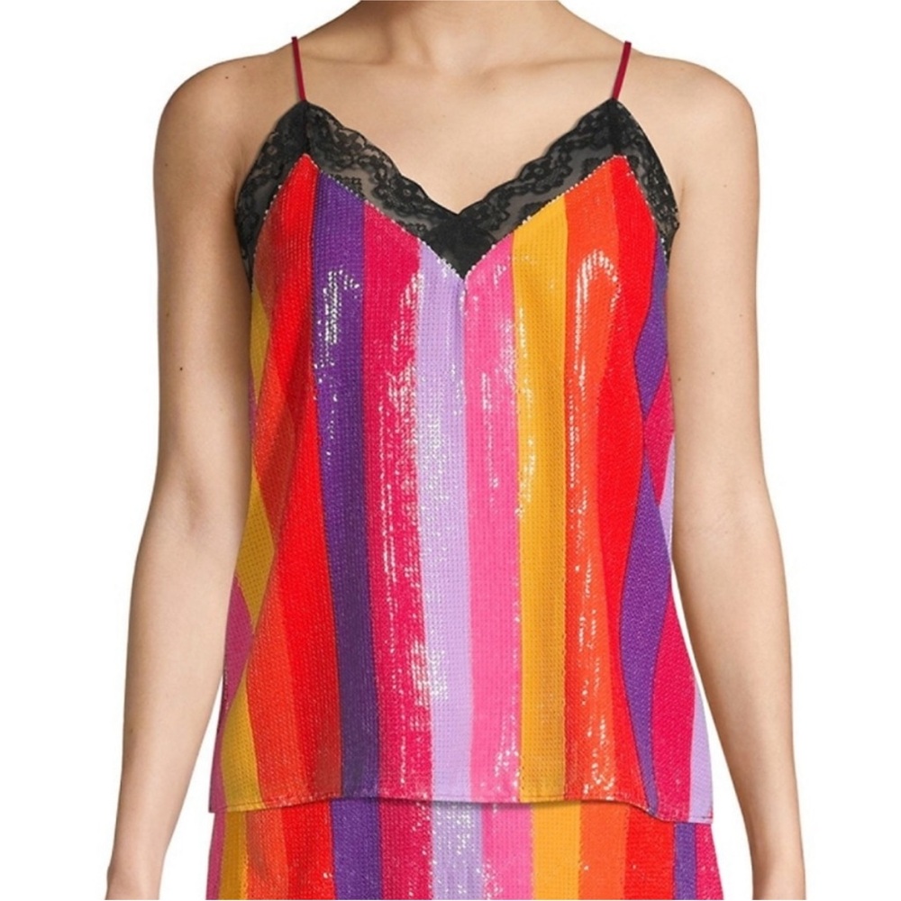 Olivia Rubin Multicolor Stripe Sequin Lace Trim Camisole Top NWT Size 8